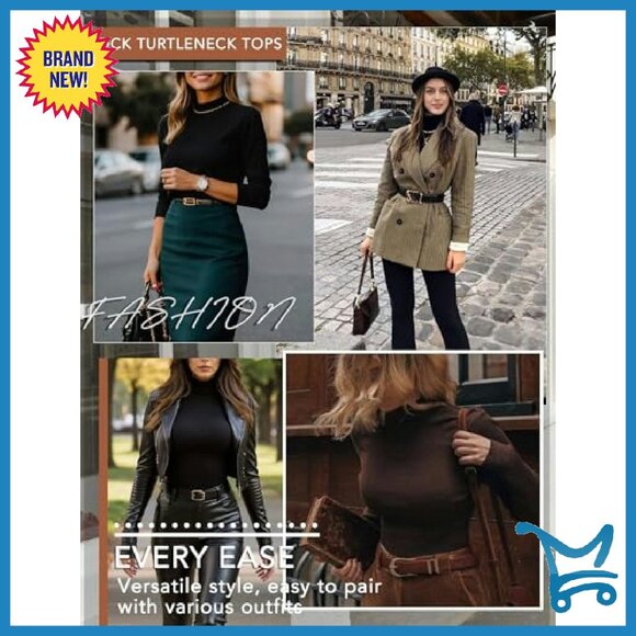 Women's 3 Pack Long Sleeve Mock Turtleneck Tops Thermal Layering - Picture 3 of 8